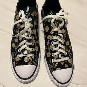 Converse Black Sneakers with Gold Heart Chain Pattern
